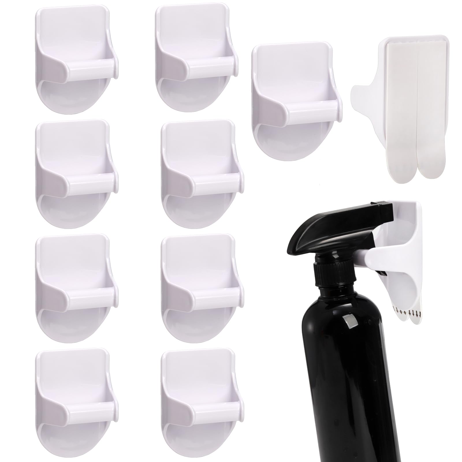 TOPZEA 10 Pack Spray Bottle Holder Wall Mount, Spray Bottle Hanger Adhesive Hooks Easy Install Wall Hanging Cleaning Bottles Organizer Storage Racks for Cabinet, Kitchen, Bathroom