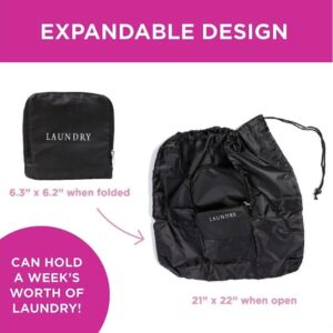 MIAMICA Miamica Foldable Travel Laundry Bag, Black Butterfly, Wash, Dry, Fold, Repeat, 21'' x 22'' – Lightweight, Durable Design with Drawstring Closure