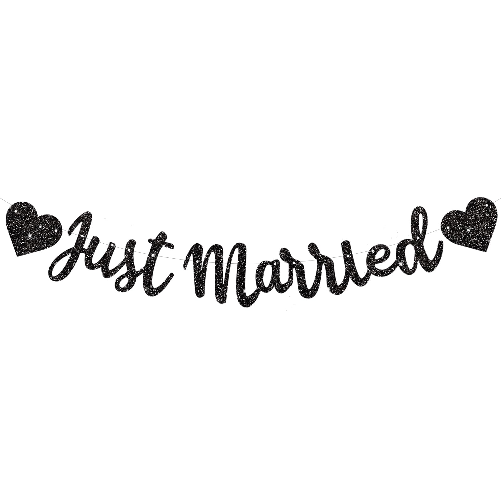 BEISHIDA Black Just Married Banner - NO DIY, Glitter Wedding Party Banner,Just Married Signs, Bachelorette/Bridal Garland,Engagement Party Decor Supplies, Wedding Reception Party Decorations.