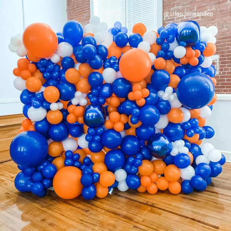 Orange and Blue Balloons, 12 Inch Orange White Blue Balloons Pastel Orange Royal Blue White Balloons with Ribbons for Birthday Baby Shower Graduation Engagement New Year Party Decorations