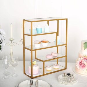 Balsa Circle 22 in Gold 4 Tier Rectangle Metal Geometric Hanging Shelf White Wood Party Events Reception Home Decorations Supplies