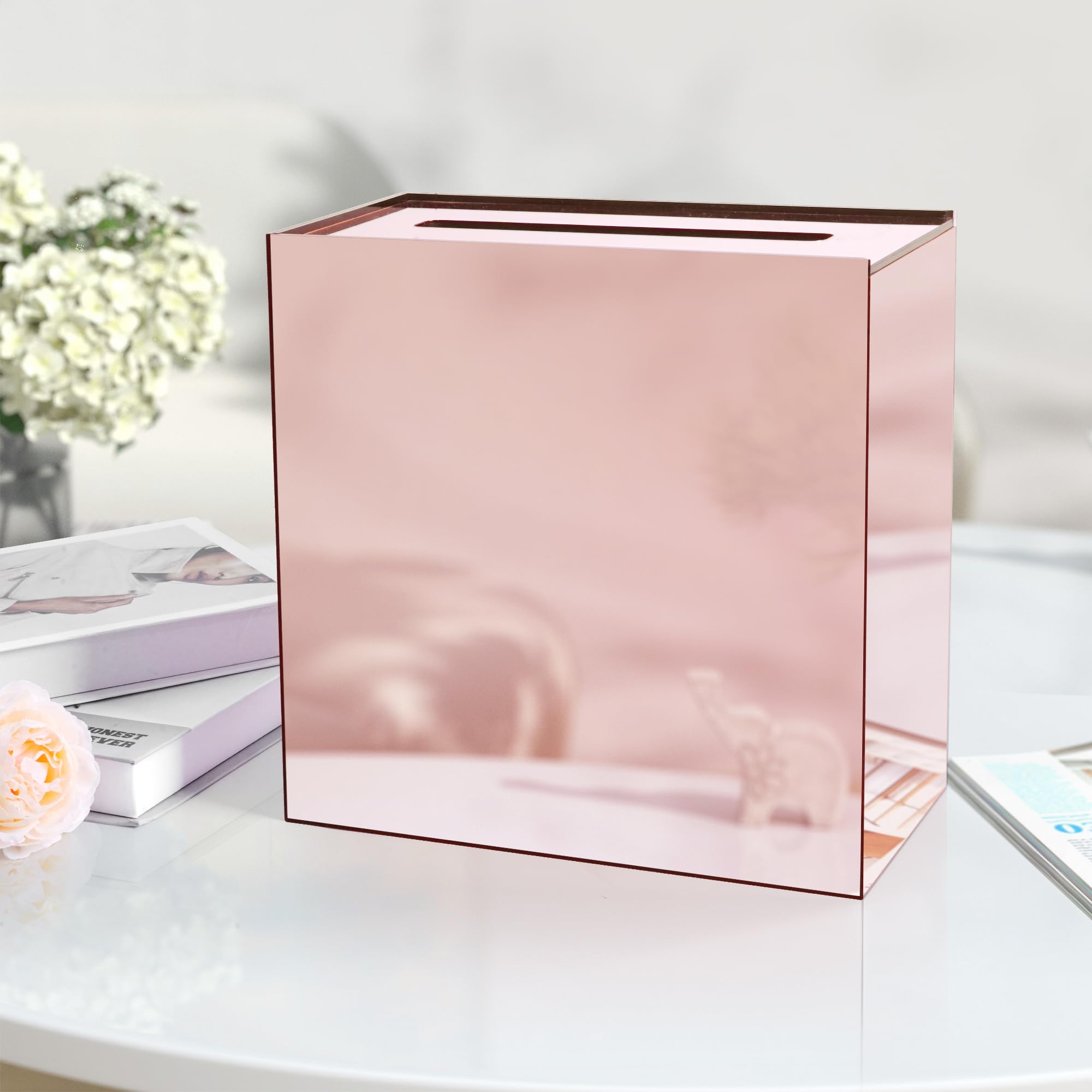 lesolar Acrylic Card Box 10’’ Rose Gold Wedding Card Box DIY Card Box for Wedding Birthday Party Graduation Reception Wishing 10x10x5 in