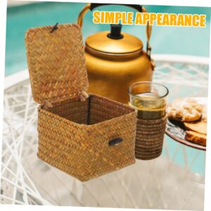 Luxshiny Wicker Shelf Baskets Bin with Lid Handwoven Seagrass Basket Storage Bins Cubes Household Basket Boxes for Shelf Closet Wardrobe Home Organizer