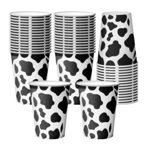 20pcs cow birthday cups disposable paper cups 9 oz,cow party cups with silver bordermakes - farm animal party supplies cups for cold hot drinks - birthday graduatio