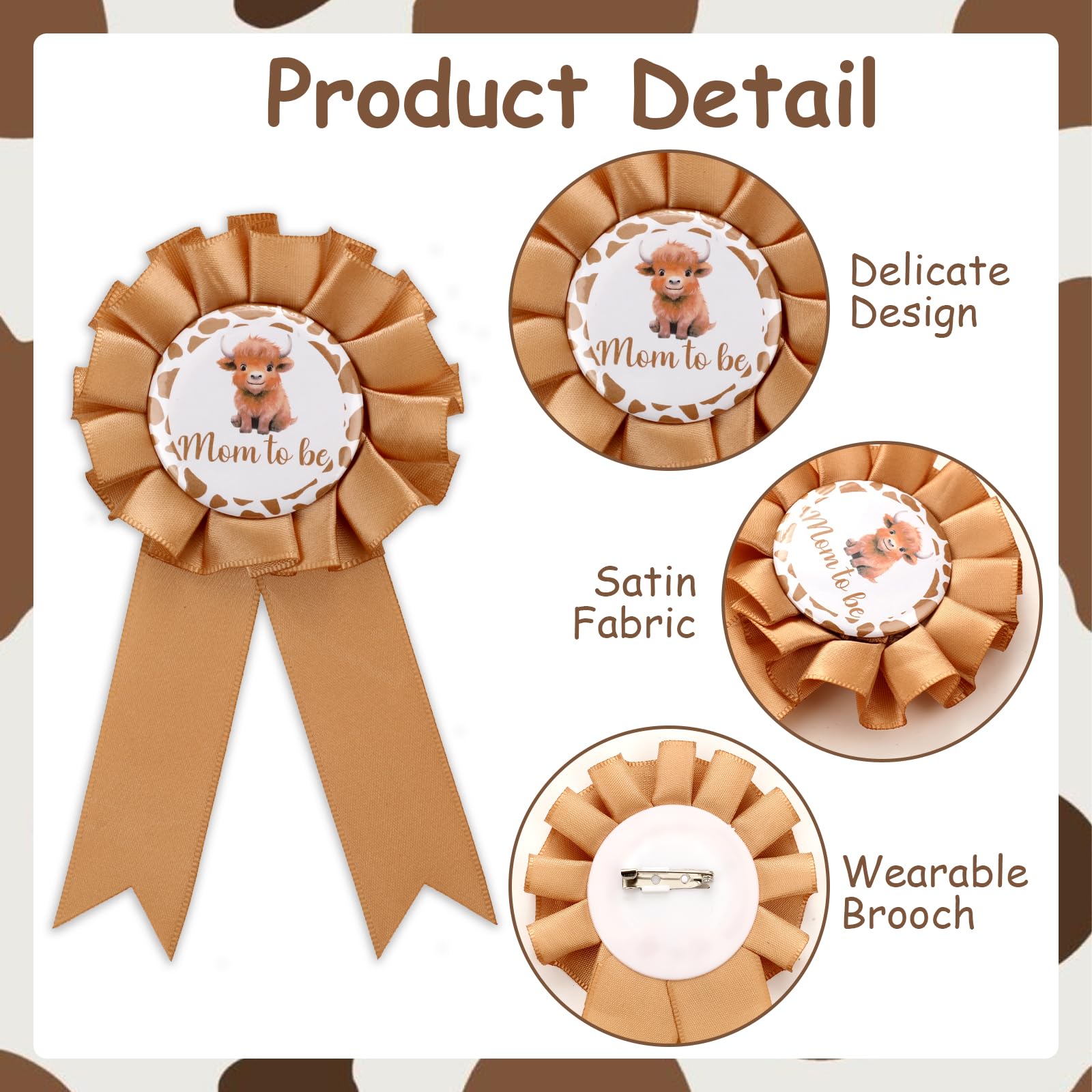 Serencatcher Highland Cow Mom to Be Sash, Highland Cow Baby Shower Favors Include Brown Mom Dad to Be Pin Sash Flower Crown Headband for Western Cowgirl Cowboy Gender Reveals Party Pregnancy Props