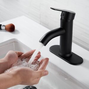 NICTIE Bathroom Faucet Black Single Hole Bathroom Sink Faucet Single Handle Vanity Faucet Matte Black Modern Commercial RV Faucet with Pop-up Drain Suitable for 1 or 3 Hole Installation