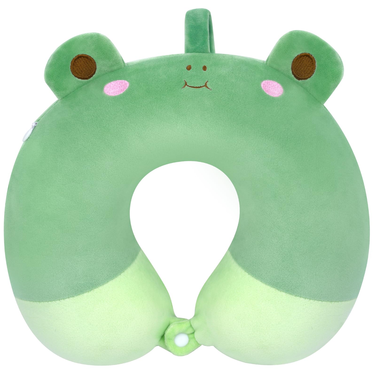 JEROKUMI Memory Foam Kids Travel Pillow, Cute Frog Kids Neck Pillow for Traveling, Cartoon Animal U Shaped Pillow for Kids Airplane Travel,Long Road,Neck Chin Support