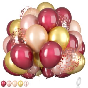 burgundy balloons, 12 inch 50pcs burgundy red latex balloon rose gold champagne gold confetti rose gold helium balloons for girls women bridal birthday baby shower party decorations