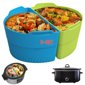 silicone slow cooker liners compatible with 6-8qt crock, silicone slow cooker divider allows cooking two different meals at once time, reusable silicone divider insert, dishwasher safe, bpa free.