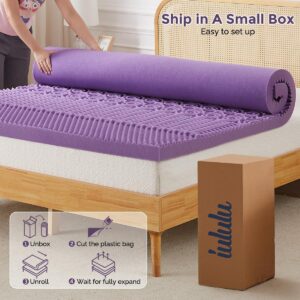 IULULU Mattress Topper, 2 Inch Full Size 5-Zone Gel Memory Foam Egg Crate Bed Topper, Targeted Support, Pressure Relief, CertiPUR-US Certified, Lavender