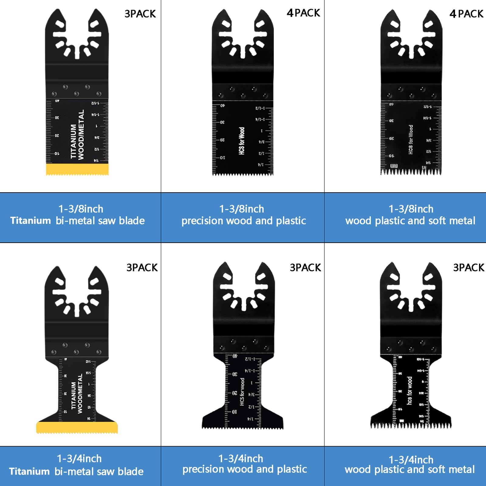 AIFICUT 20 Pcs Oscillating Saw Blades Universal Wood Plastics Metal Titanium Multitool Blades Kits Fit Dewalt Rockwell Milwaukee Makita Bosch