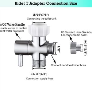 Walkinginrain Bidet T Adapter With Shut off Valve,3 Way T Valve for Bidet, Brass T Adapter for Handheld Toilet, 7/8"×7/8"×1/2" or 3/8"