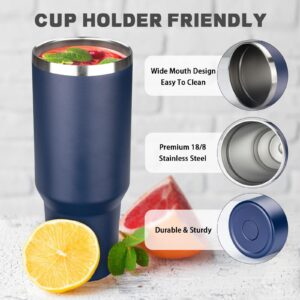 GUDEMAO 40 oz Tumbler with Lids and Straws, Stainless Steel Insulated Coffee Tumbler, Double Wall Vacuum Insulated Travel Mug Cup, Leakproof Thermal Coffee Cup for Hot and Cold Drinks (Navy Blue)