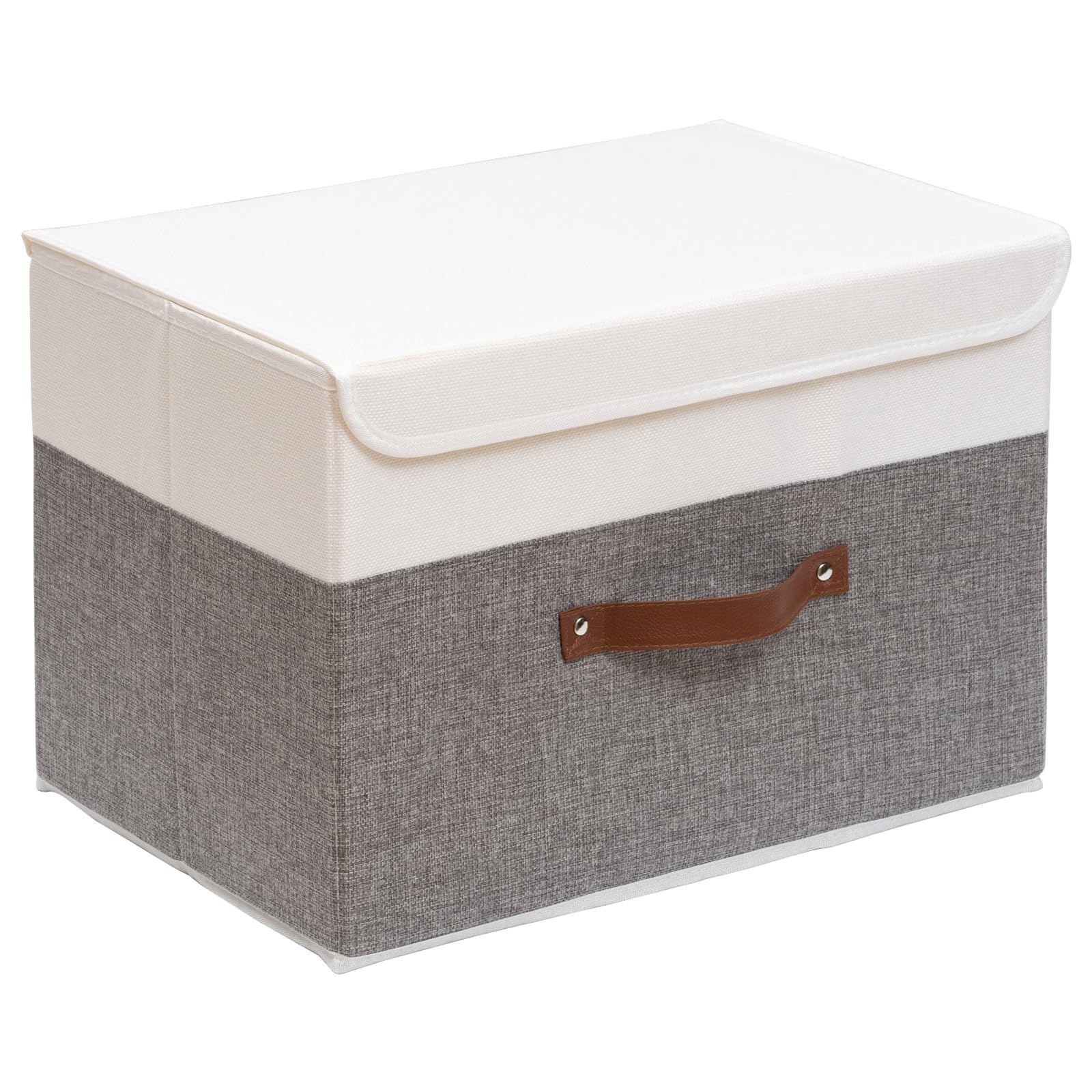 OUTBROS Foldable Storage Boxes with Lids,Large Linen Fabric Foldable Storage Boxes Organizer,Closet Organizers for Clothes Storage, Office Storage 13 x 9.1 x 7.9 inch,White/Grey