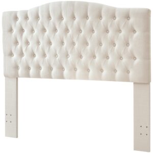 Befurtori Linen Upholstered Queen/Full Headboard, Tufted Button Headboard for Queen/Full Bed, Curved Integrated Design with Tufted Solid Wood Head Board and Luxury Soft Padded, Ivory