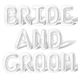 letter balloons - bride and groom 16" inch alphabet letters foil mylar balloon engagement party, bridal shower or wedding party banner (white)