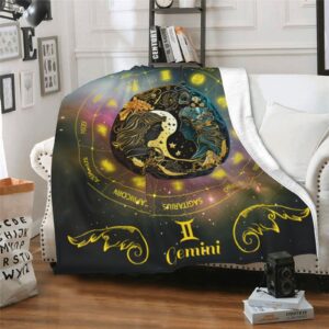 CaomeiWu Gemini Zodiac Blanket, 60" x 50" Flannel Stars Astrology Themed Stuffed Vibrant Throw, Soft Nap Throw Blanket for Home Boys Girls Women Horoscope Lovers Gifts