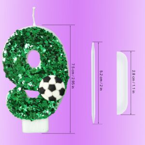 Soccer Candle Green Number 9 Candles 9st Birthday Candles for Cake and Cupcake Topper Party Decorations Decor Supplies Favors