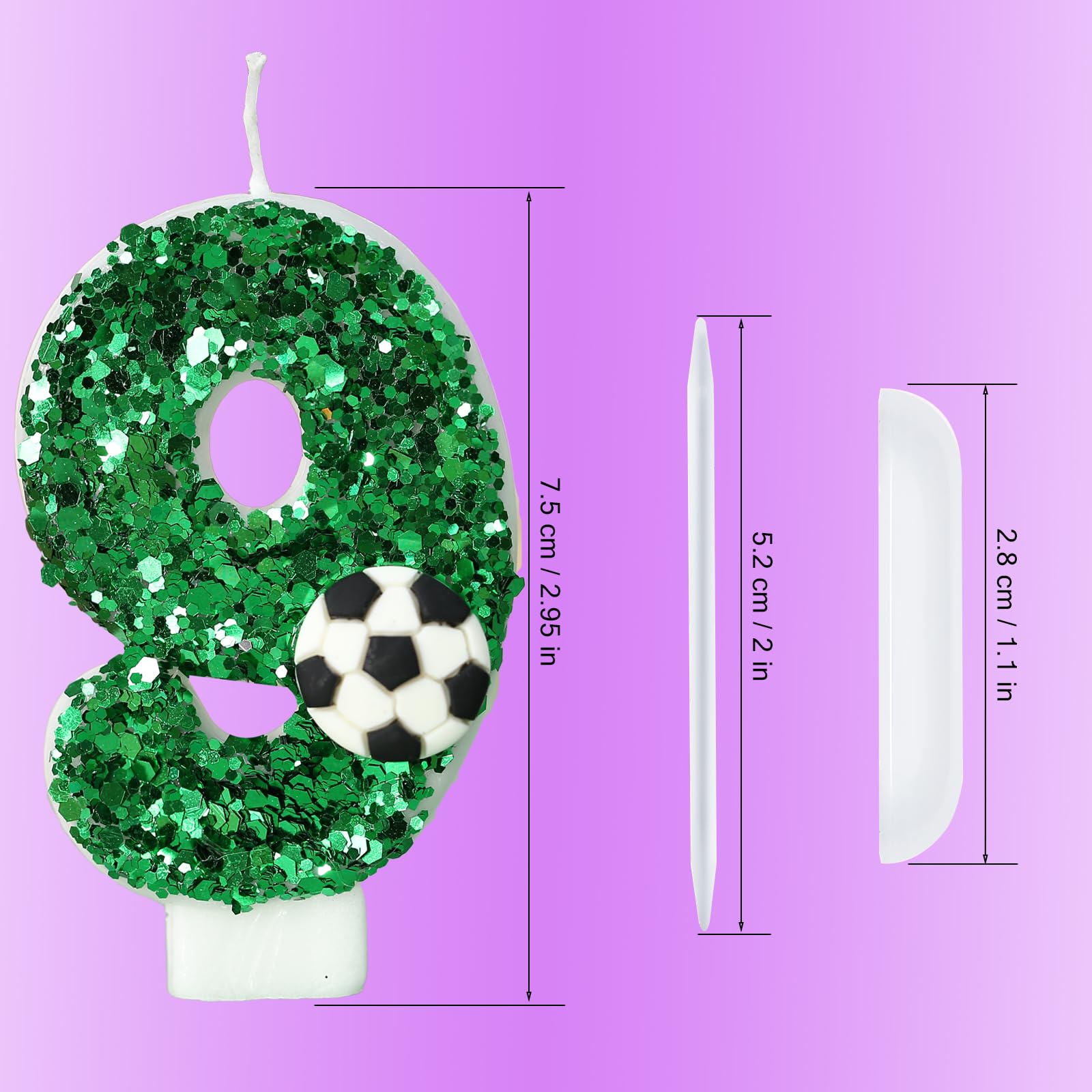 Soccer Candle Green Number 9 Candles 9st Birthday Candles for Cake and Cupcake Topper Party Decorations Decor Supplies Favors