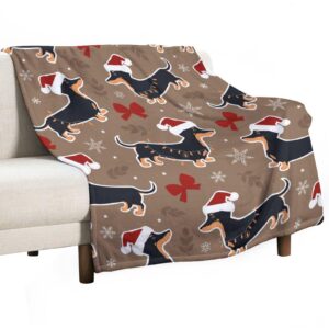 meikko cute dachshund puppy blanket fleece cozy warm christmas snowflake bow lightweight throw blanket for couch sofa bed for adults kids boys teens gift 50"x60"