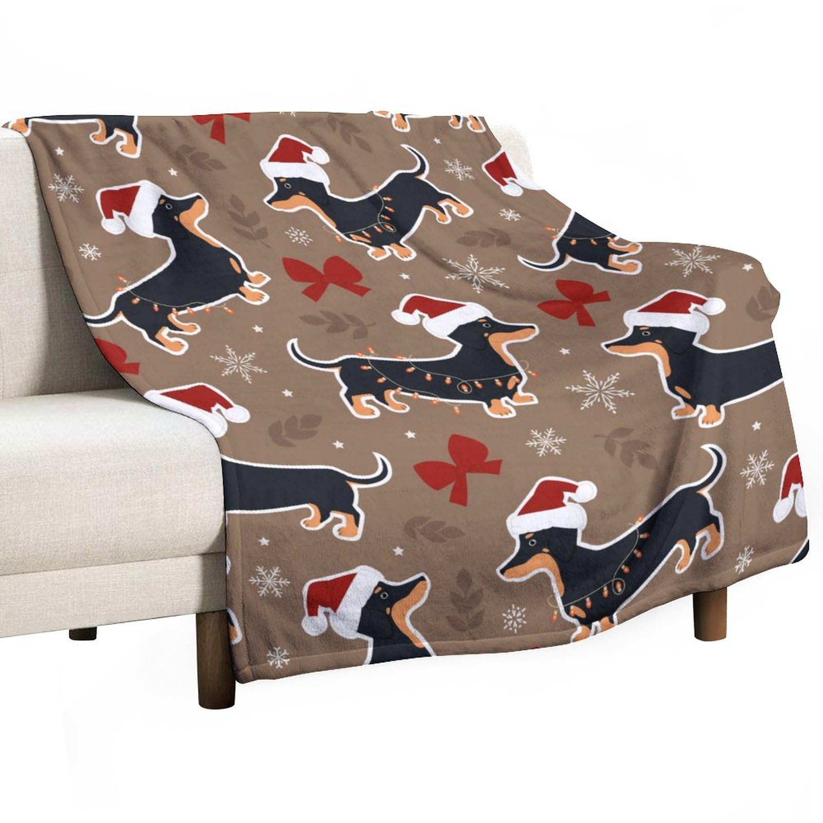 MEIKKO Cute Dachshund Puppy Blanket Fleece Cozy Warm Christmas Snowflake Bow Lightweight Throw Blanket for Couch Sofa Bed for Adults Kids Boys Teens Gift 50"x60"