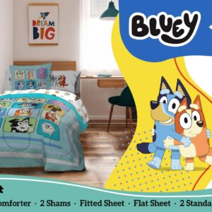 Sunny Side Up Bluey & Friends Full Comforter Set - 7 Piece Kids Bedding Includes Comforter, Sheets & Pillow Cover - Super Soft Microfiber Bed Set