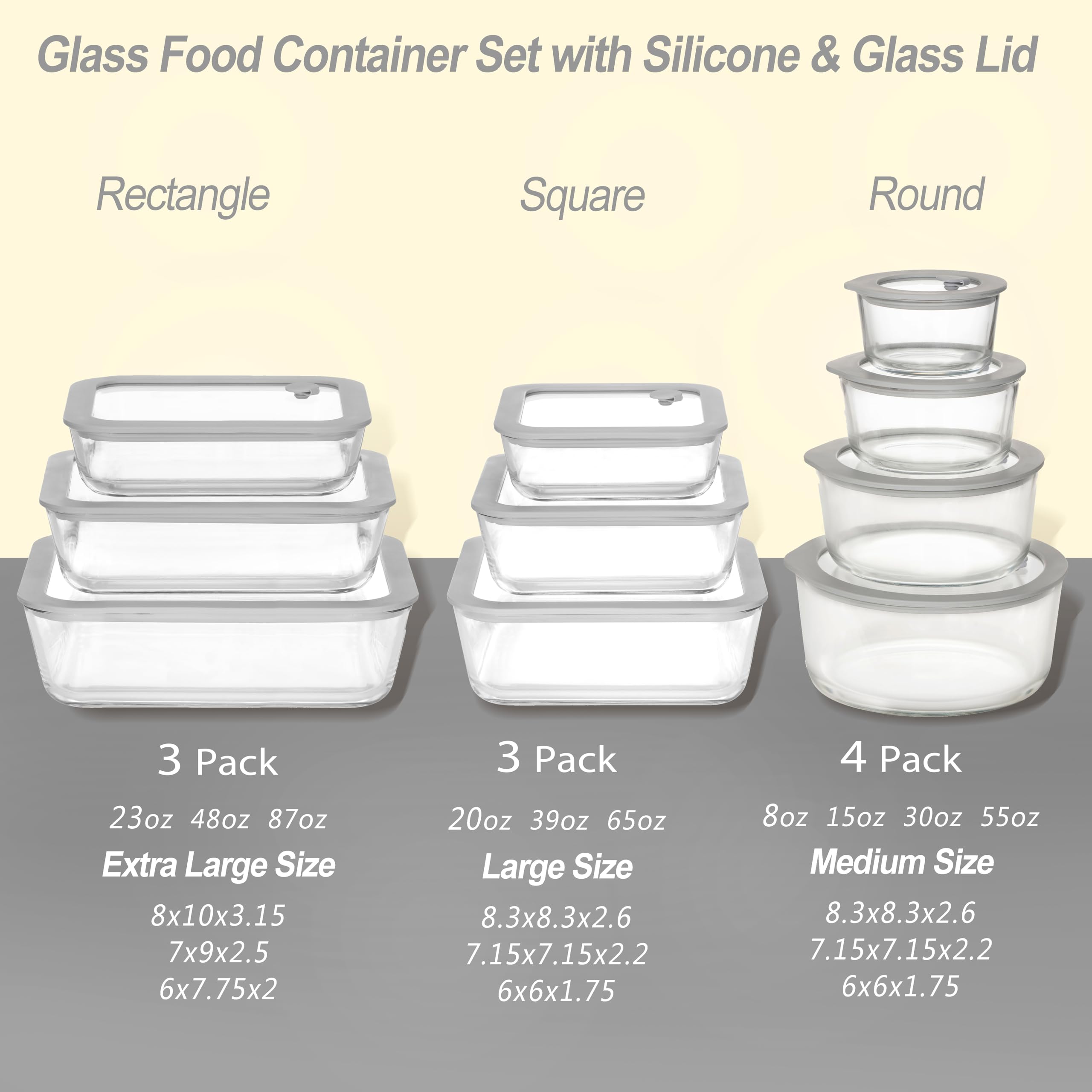 EcoEvo Glass Food Containers with Glass Lid, Microwave Safe Glass Food Storage Container, Large 4 Pack Round Shape, Glass Food Containers with Lids, Glass Meal Prep containers with Leak Proof Lid.