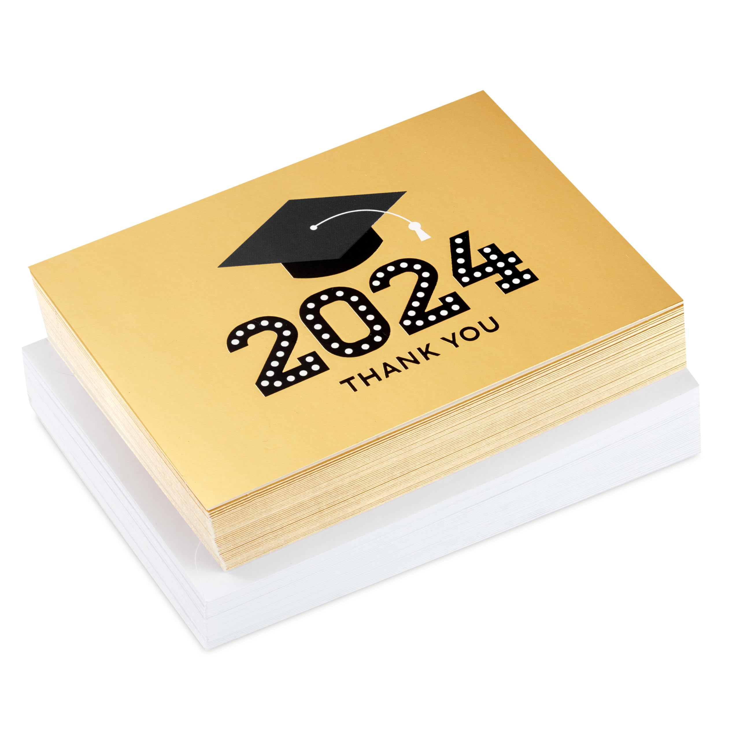 Hallmark 2024 Graduation Thank You Cards (40 Thank You Notes with Envelopes) Gold Graduation Cap