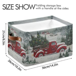 ALAZA Red Christmas Truck Snow Winter Storage Basket Rectangle Collapsible Storage Bins with Handles Durable Canvas Toy Basket Organizer Bin for Shelf Closet Bedroom Home Office,Pack 1