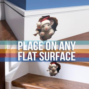 Santa Mouse Christmas Hole in Wall Sticker - Cute Hole in Wall 3D Holiday Decor Peel and Stick Sticker - Premium Quality Vinyl Bumper Stickers 2-Pack | 5-Inch on Widest Side | Made in USA FHJ1394