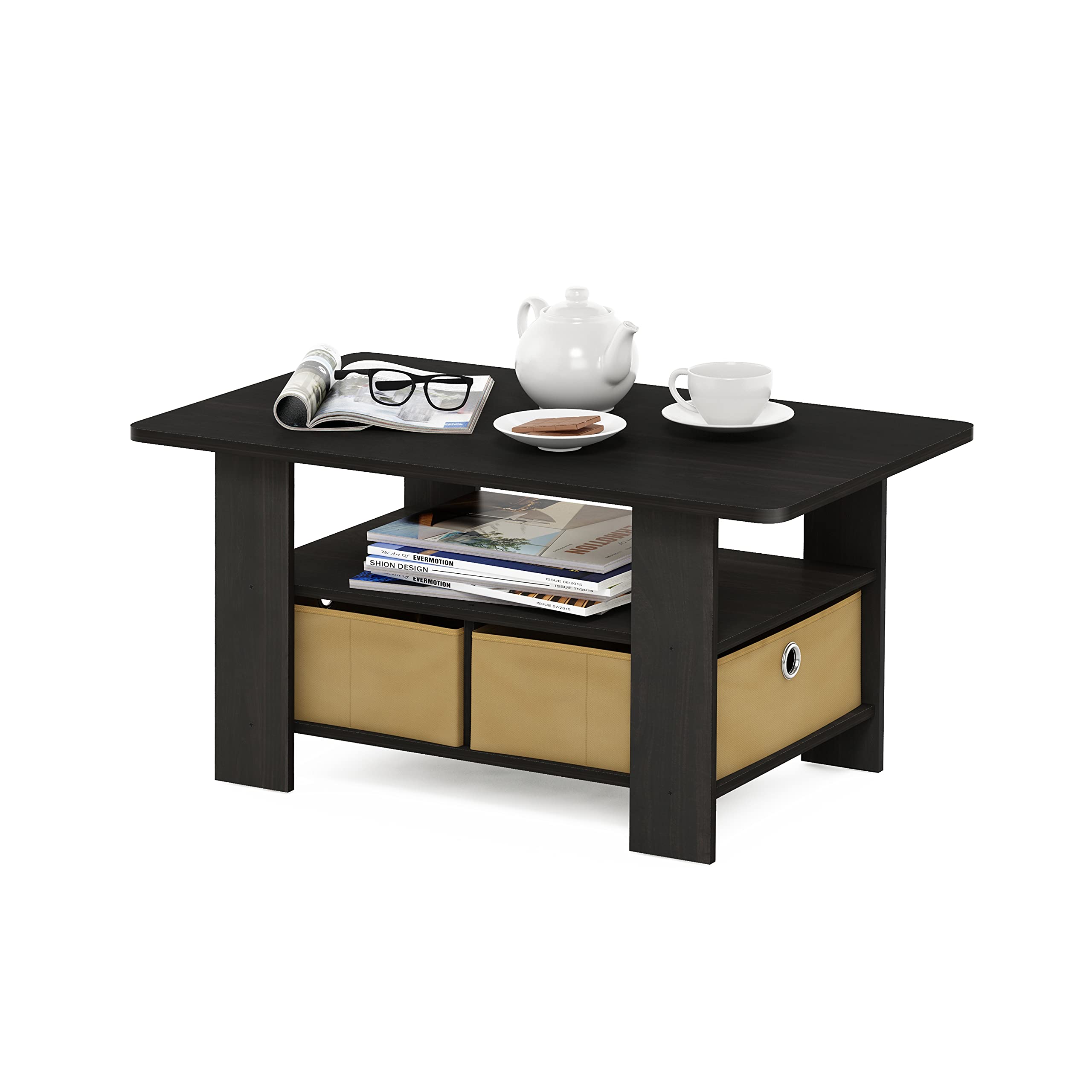 Furinno Andrey Coffee Tables, 18.9(D) x 31.5(W) x 15.6(H) Inches, Dark Espresso/Brown