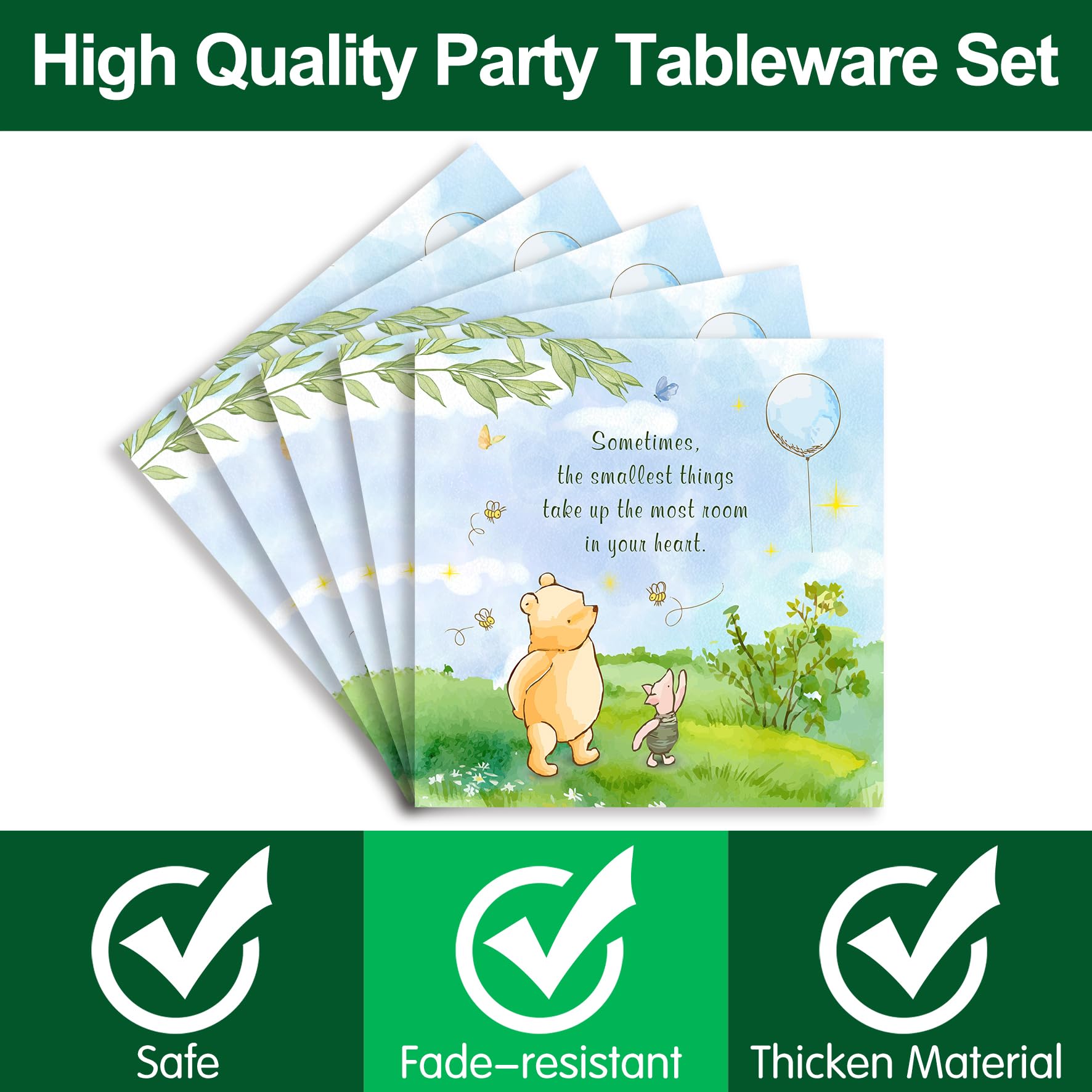 Piooluialy Winnie Baby Shower Pooh Decorations - Classic Winnie Baby Pooh Party Supplies Include Dinner Plates, Cups, Napkins, Cutlery, Winnie Welcome Baby Birthday Party Supplies | 24 Guests