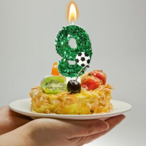 Soccer Candle Green Number 9 Candles 9st Birthday Candles for Cake and Cupcake Topper Party Decorations Decor Supplies Favors