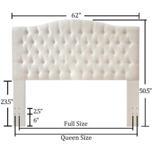 Befurtori Linen Upholstered Queen/Full Headboard, Tufted Button Headboard for Queen/Full Bed, Curved Integrated Design with Tufted Solid Wood Head Board and Luxury Soft Padded, Ivory