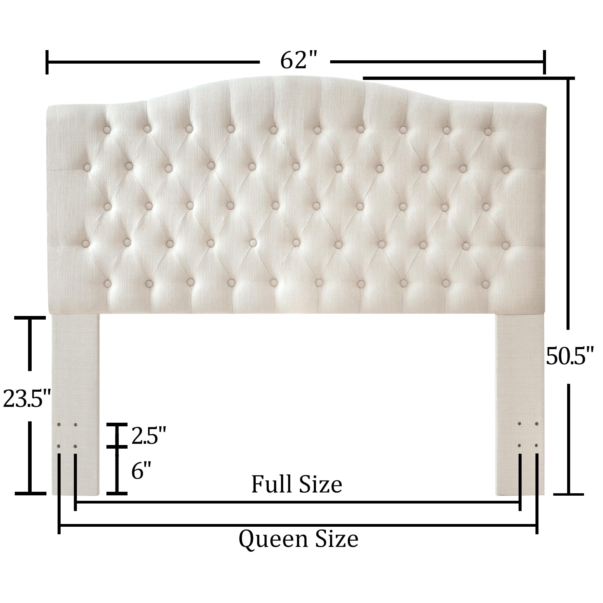 Befurtori Linen Upholstered Queen/Full Headboard, Tufted Button Headboard for Queen/Full Bed, Curved Integrated Design with Tufted Solid Wood Head Board and Luxury Soft Padded, Ivory