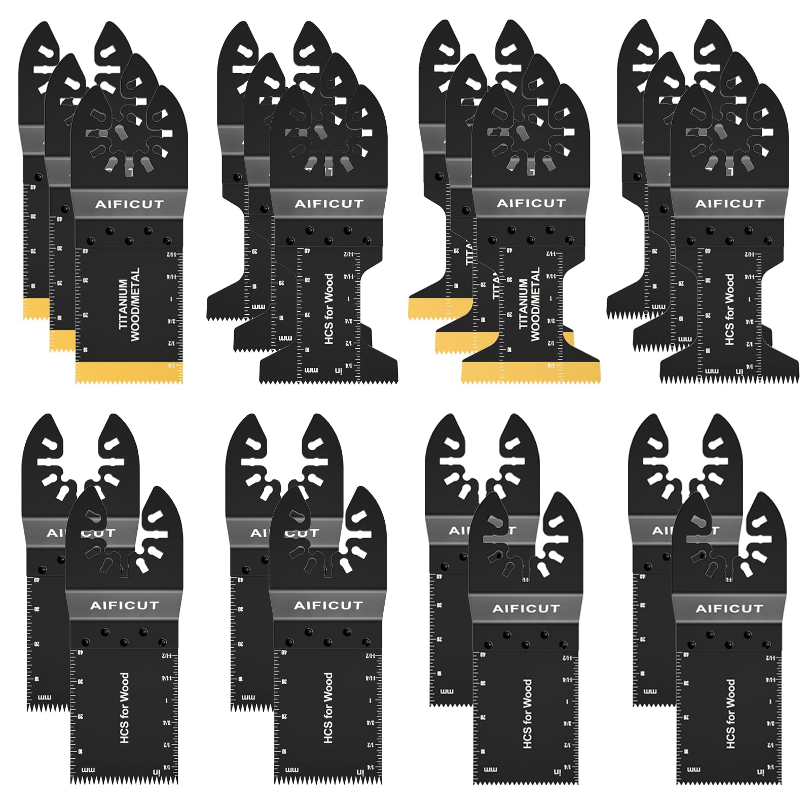 AIFICUT 20 Pcs Oscillating Saw Blades Universal Wood Plastics Metal Titanium Multitool Blades Kits Fit Dewalt Rockwell Milwaukee Makita Bosch