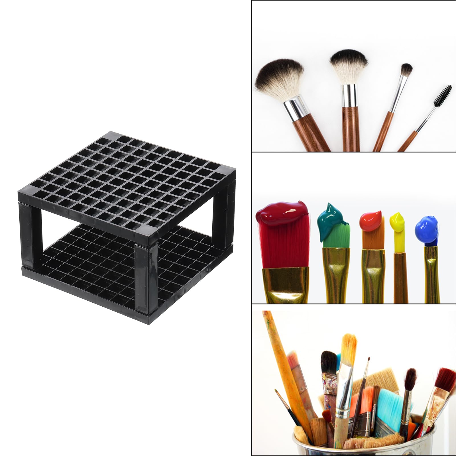 PATIKIL 1pcs Paint Brush Holder, Paint Brush Storage Organizer 96 Holes Plastic Paint Storage Desk Stand Square for Artist Desk Makeup Pencil, Black