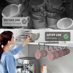 Fellibay Mug Rack Under Cabinet Coffee Cup Holder, Hanging Mug Display Mug Organizer Mugs Hanger Under Shelf for Coffee Cup & Kitchen Utensils Storage, 10 Hooks