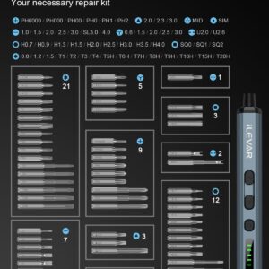 ILEVAR 68-in-1 Electric Precision Screwdriver Set - Mini Cordless Repair Tool for Eyeglasses, Laptops, Console - 5 Torque Settings, Magnetic Case, Torx & Phillips Bits
