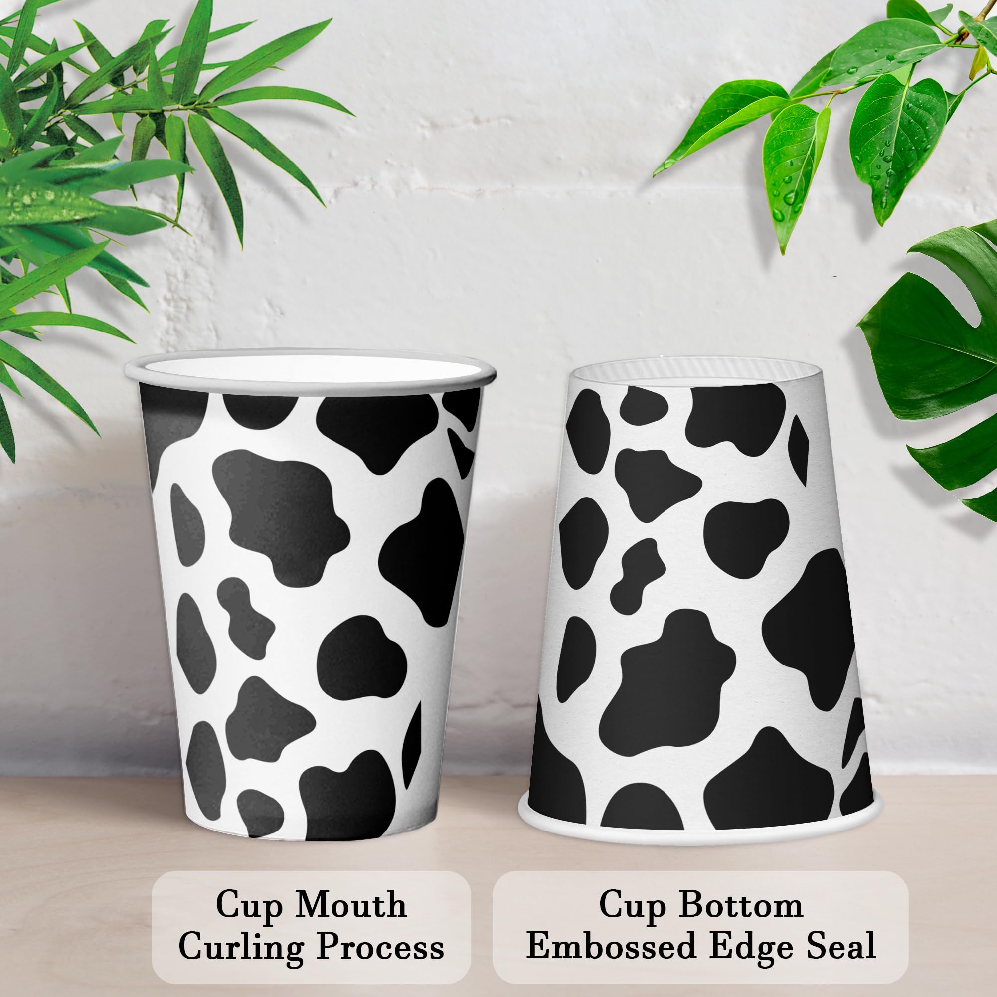 20pcs Cow Birthday Cups Disposable Paper Cups 9 oz,Cow Party Cups with Silver Bordermakes - Farm Animal Party Supplies Cups for Cold Hot Drinks - Birthday Graduatio