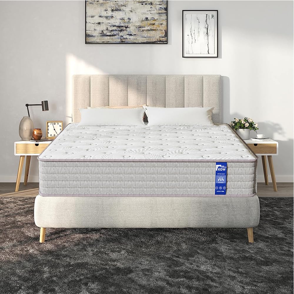 KOW 12 Inch Twin Mattress with Gel Memory Foam and Individually Pocket Innerspring Hybrid Medium Firm Twin Bed Mattress in a Box(12 in, Twin)