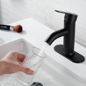 NICTIE Bathroom Faucet Black Single Hole Bathroom Sink Faucet Single Handle Vanity Faucet Matte Black Modern Commercial RV Faucet with Pop-up Drain Suitable for 1 or 3 Hole Installation