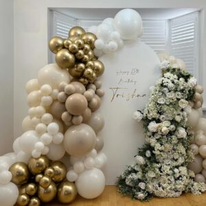 Cream and Sand Gold Balloons Set, 12 Inch Double Stuffed Beige Balloons with Metallic Chrome Champagne Nude Neutral Cream White Balloon for Bridal Baby Shower Birthday Wedding Party Decorations