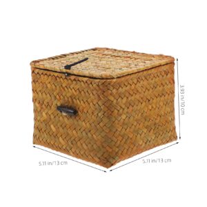 Luxshiny Wicker Shelf Baskets Bin with Lid Handwoven Seagrass Basket Storage Bins Cubes Household Basket Boxes for Shelf Closet Wardrobe Home Organizer