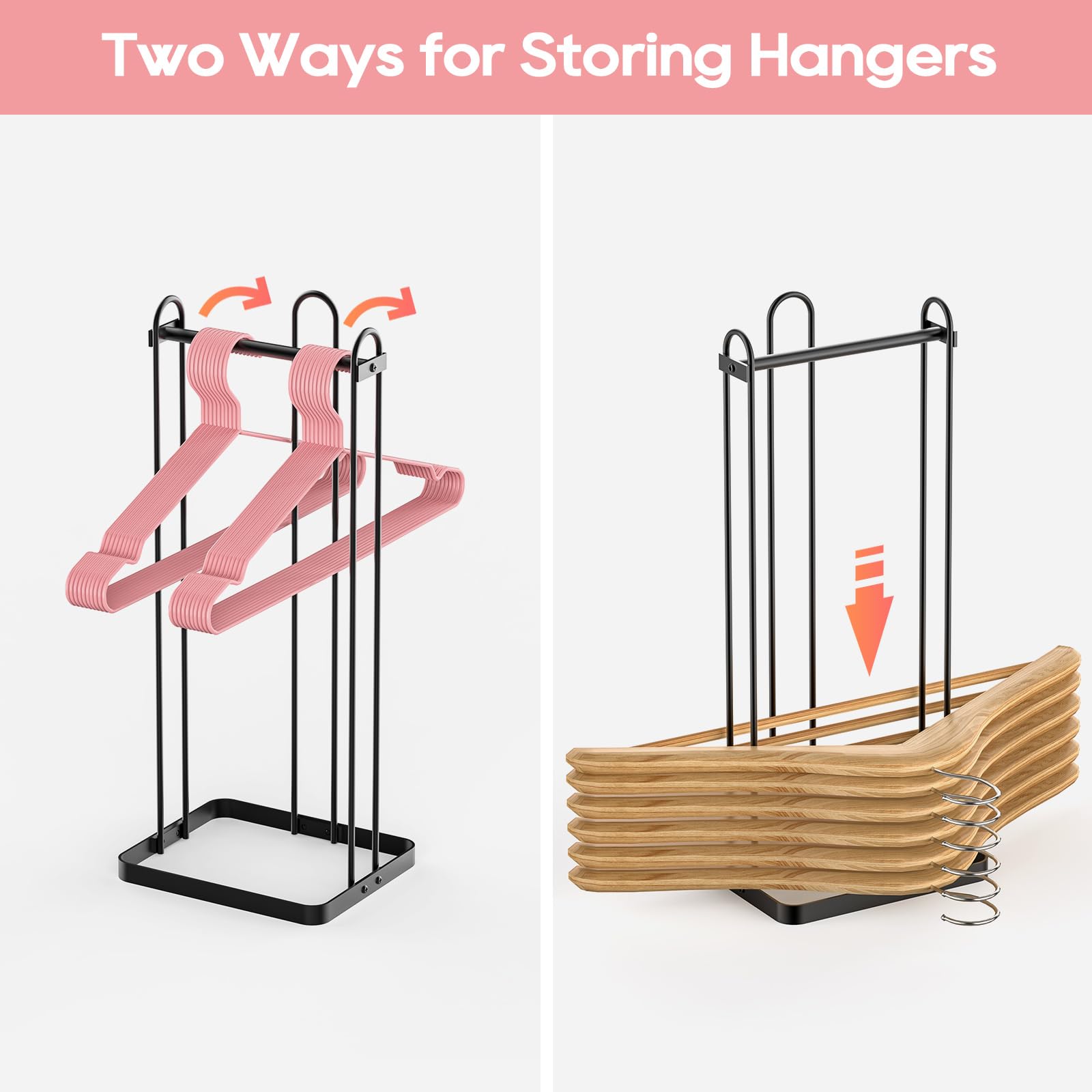 PAPAGIFTREE Hanger Organizer Stacker, Hanger Storage Organizer Clothes Hanger Holder, Clothes Hanger Storage Rack Hanger Caddy Portable Hanger Holder Stand for Laundry Room Organization (1, Black)