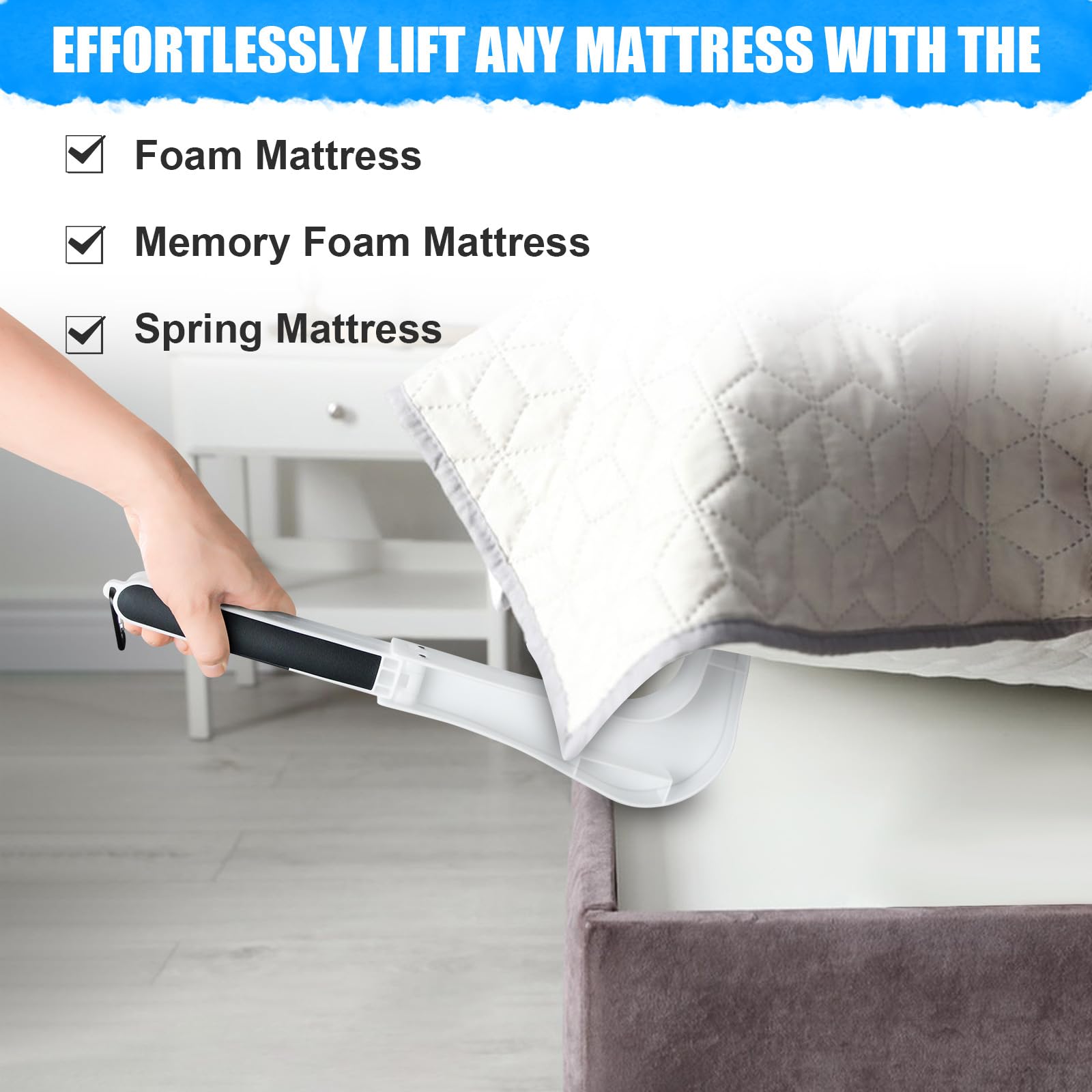 Mattress Lifting Tool Ergonomic Under Mattress Elevator For Changing Sheets Effortless Bed Making Simple Operate Mattress Lifting Tool Effortless Bed Making Ergonomic Mattress Lifter Easy Bed