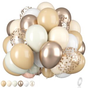 cream and sand gold balloons set, 12 inch double stuffed beige balloons with metallic chrome champagne nude neutral cream white balloon for bridal baby shower birthday wedding party decorations