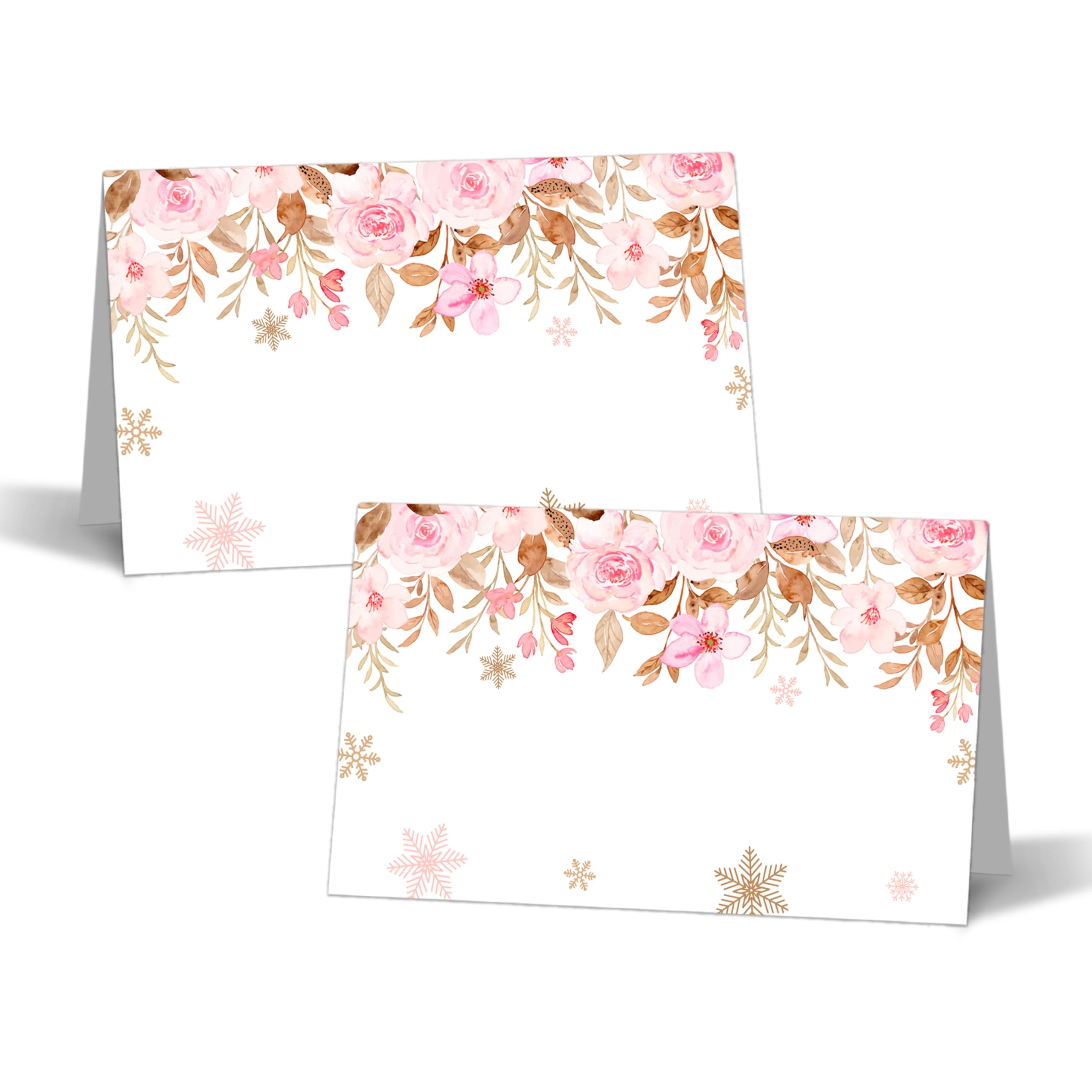 Zmyollo Blush Pink Floral Table Place Cards - 25PCS Tent Cards - 2.1” x 3.5“ Food Lables - Name Place Cards for Table Setting - Name Cards for Birthday Party Baby Shower - Scored for Easy Folding -14