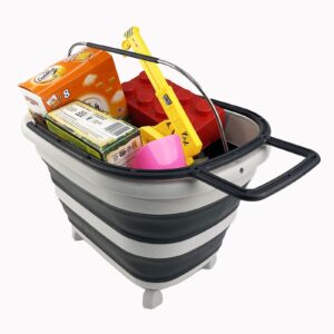 SAMMART 17L (4.5 gallons) Collapsible Plastic Basket with Wheels and Handle-Foldable Pop Up Storage Tub/Organizer with Wheels-Portable Washing Tub-pop up Saving (Grey/Slate Grey)