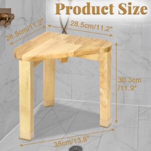 Natree 12" Corner Shower Foot Rest,Wooden Showers Stool Seat for Shaving Legs,Small Corner Shower Benches for Inside Shower,Waterproof Bath Step Stools Bench for Bathroom